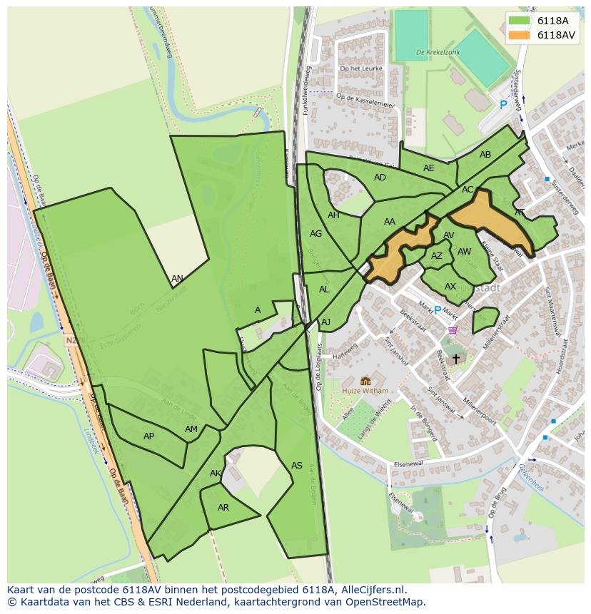 Afbeelding van het postcodegebied 6118 AV op de kaart.
