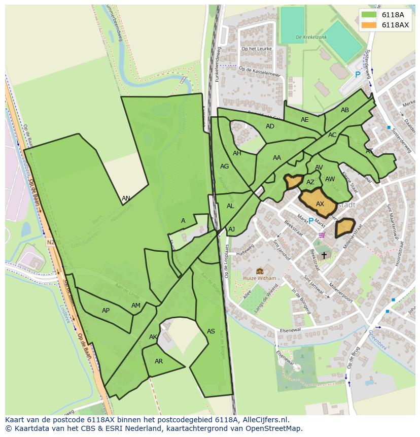 Afbeelding van het postcodegebied 6118 AX op de kaart.