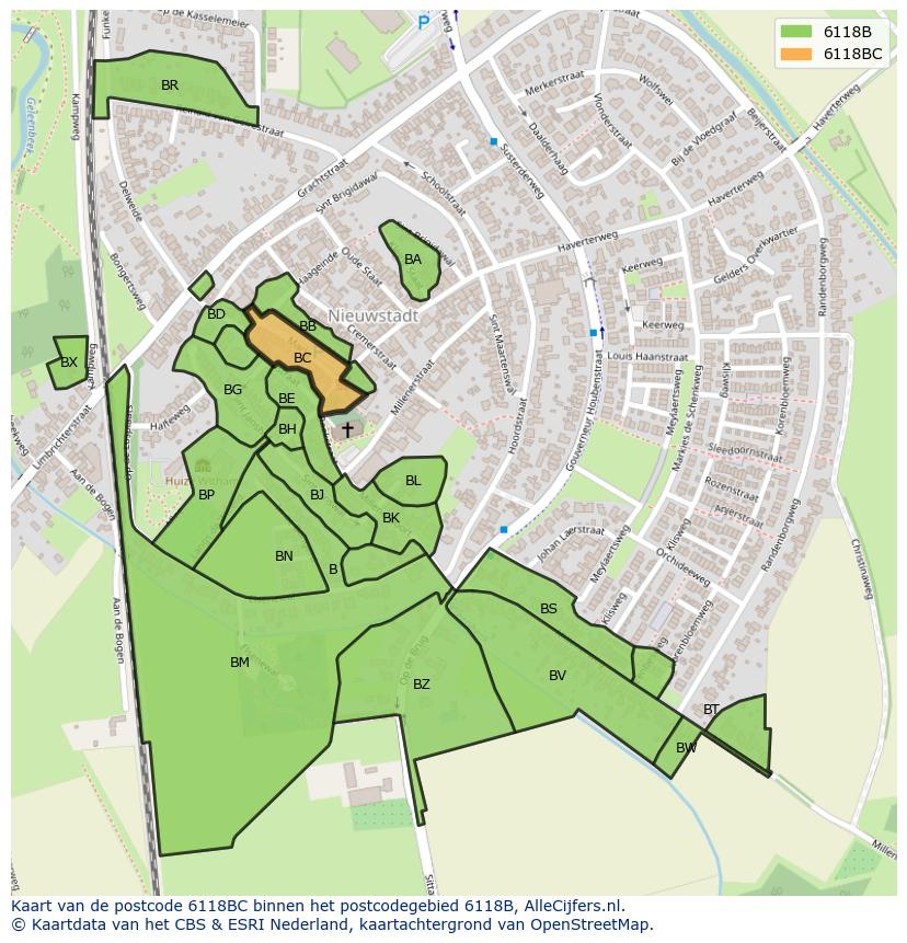 Afbeelding van het postcodegebied 6118 BC op de kaart.