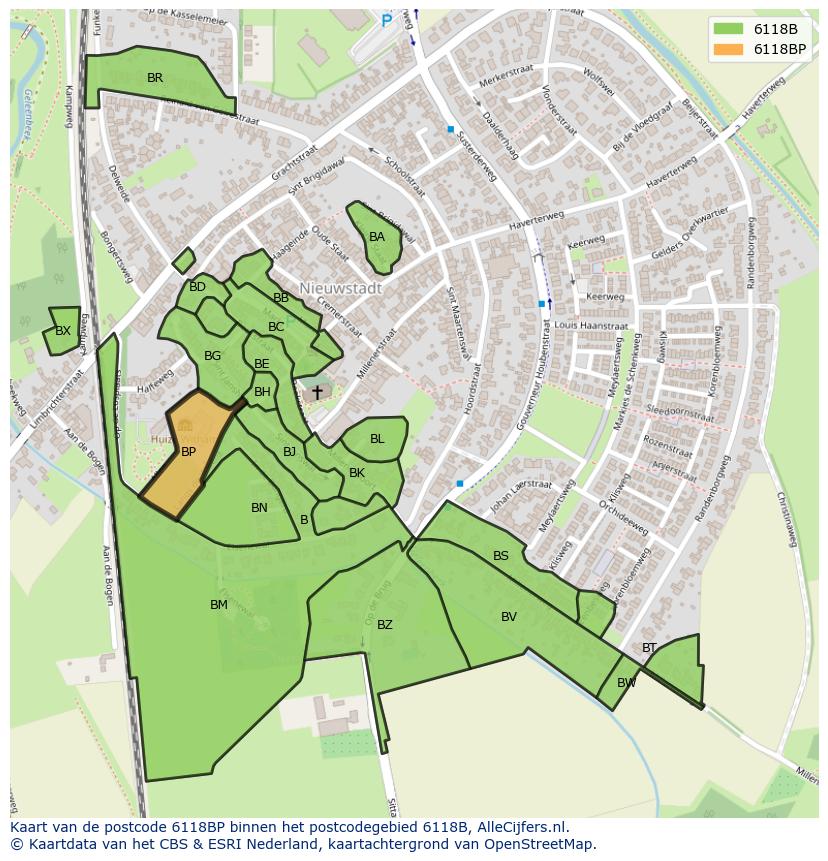 Afbeelding van het postcodegebied 6118 BP op de kaart.