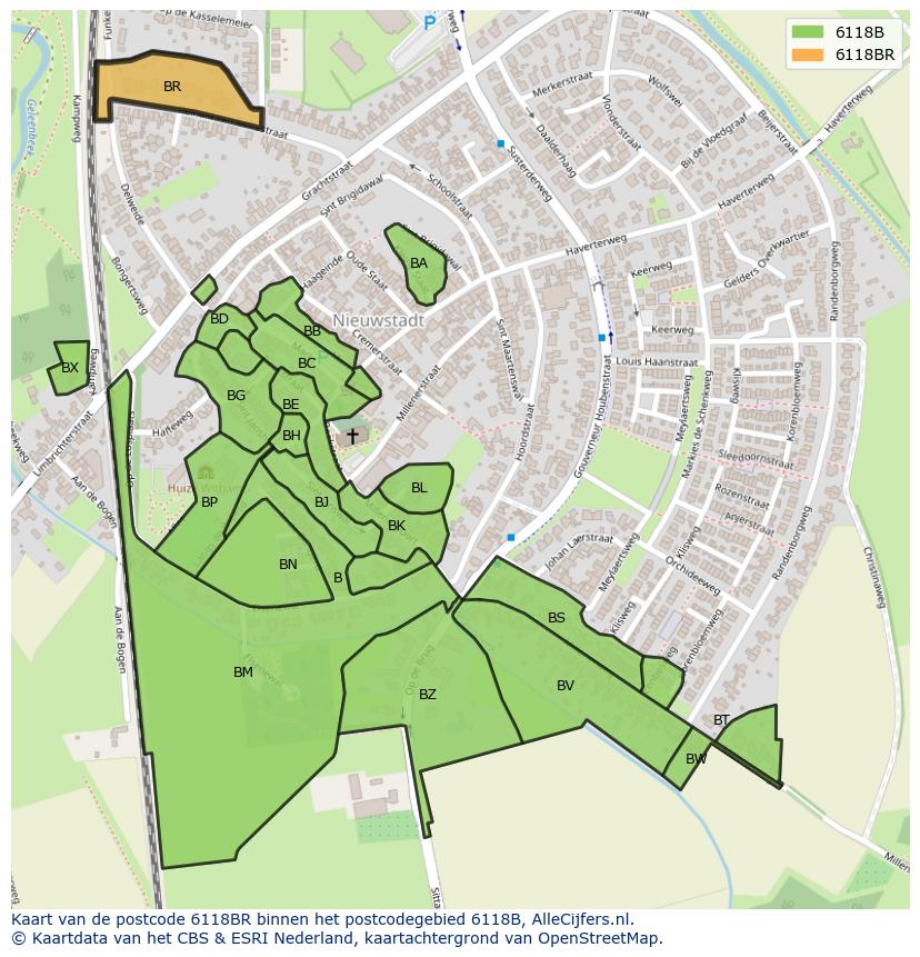 Afbeelding van het postcodegebied 6118 BR op de kaart.