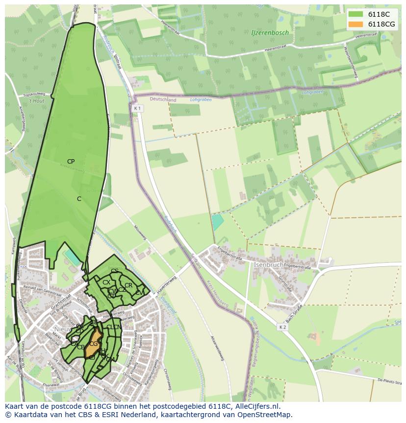 Afbeelding van het postcodegebied 6118 CG op de kaart.