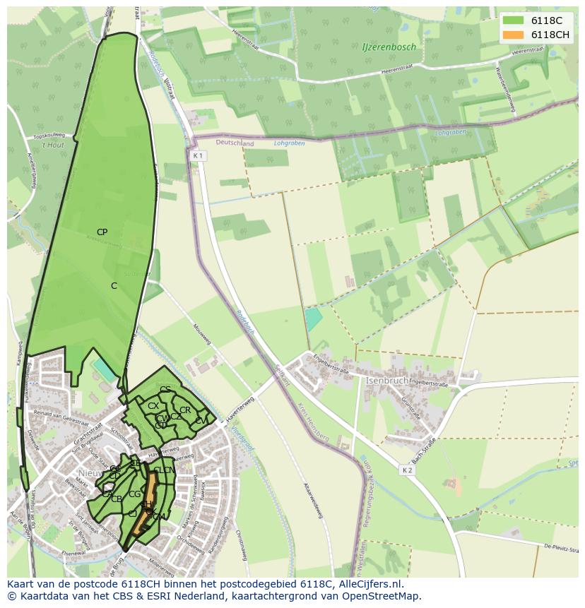 Afbeelding van het postcodegebied 6118 CH op de kaart.