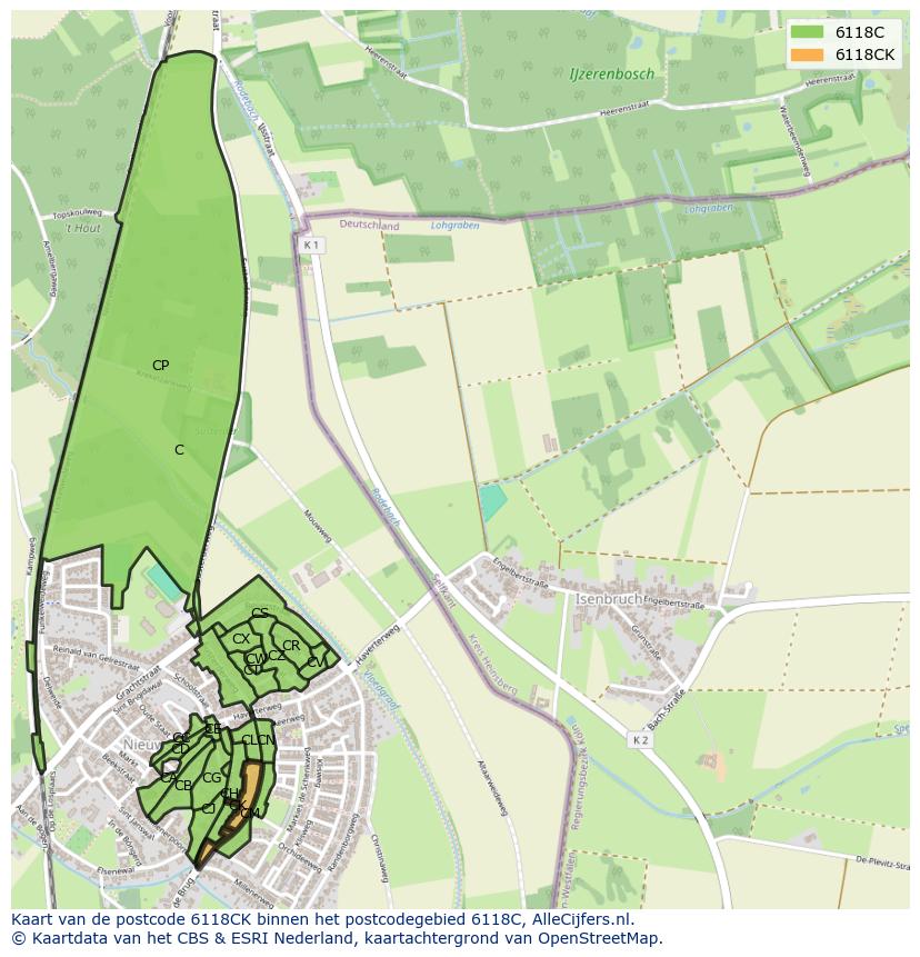 Afbeelding van het postcodegebied 6118 CK op de kaart.