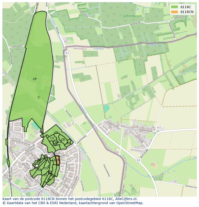 Afbeelding van het postcodegebied 6118 CN op de kaart.