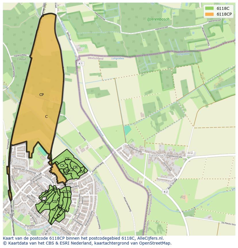 Afbeelding van het postcodegebied 6118 CP op de kaart.