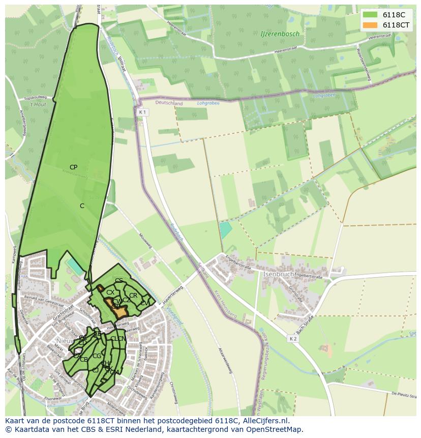 Afbeelding van het postcodegebied 6118 CT op de kaart.