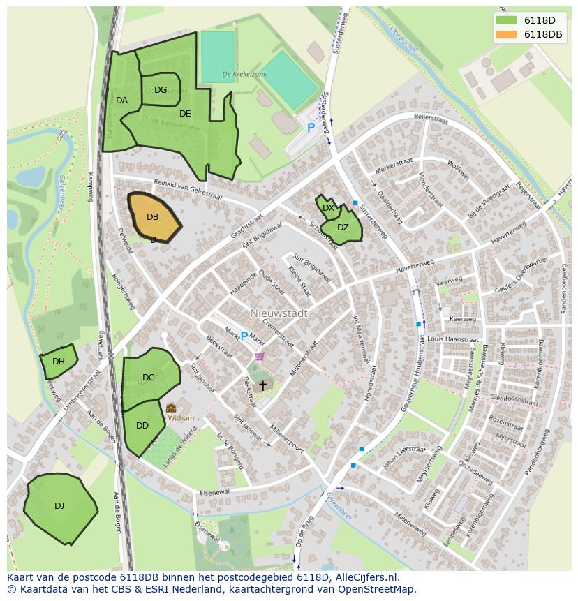 Afbeelding van het postcodegebied 6118 DB op de kaart.
