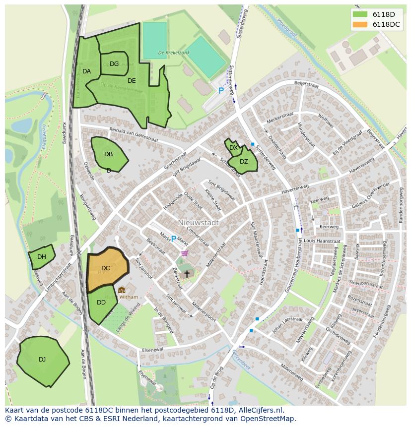 Afbeelding van het postcodegebied 6118 DC op de kaart.