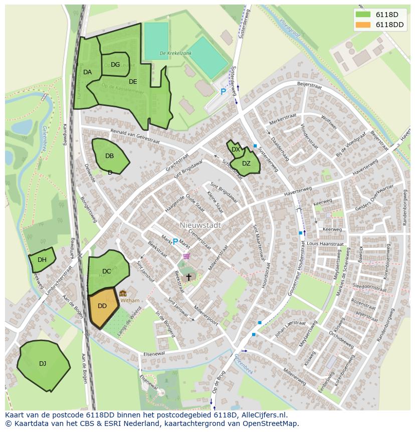 Afbeelding van het postcodegebied 6118 DD op de kaart.