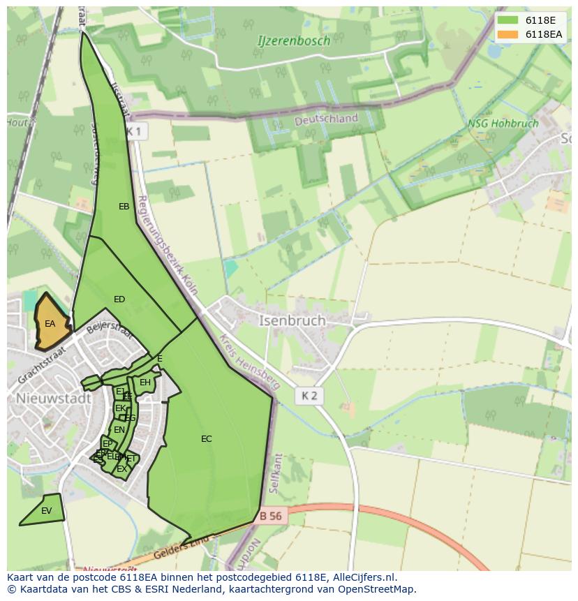 Afbeelding van het postcodegebied 6118 EA op de kaart.