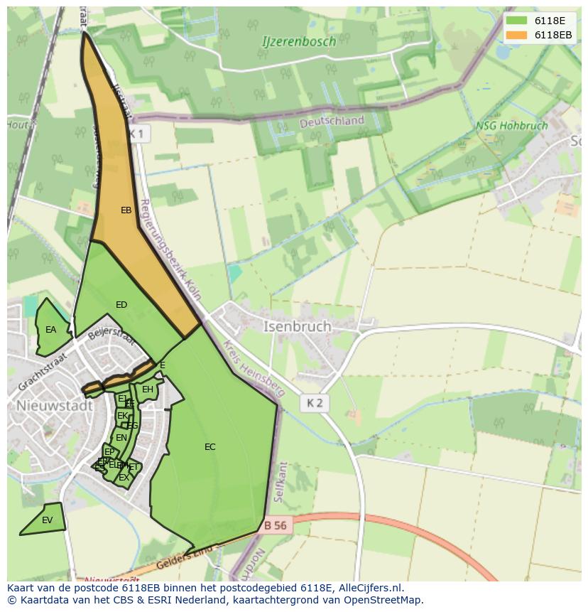 Afbeelding van het postcodegebied 6118 EB op de kaart.