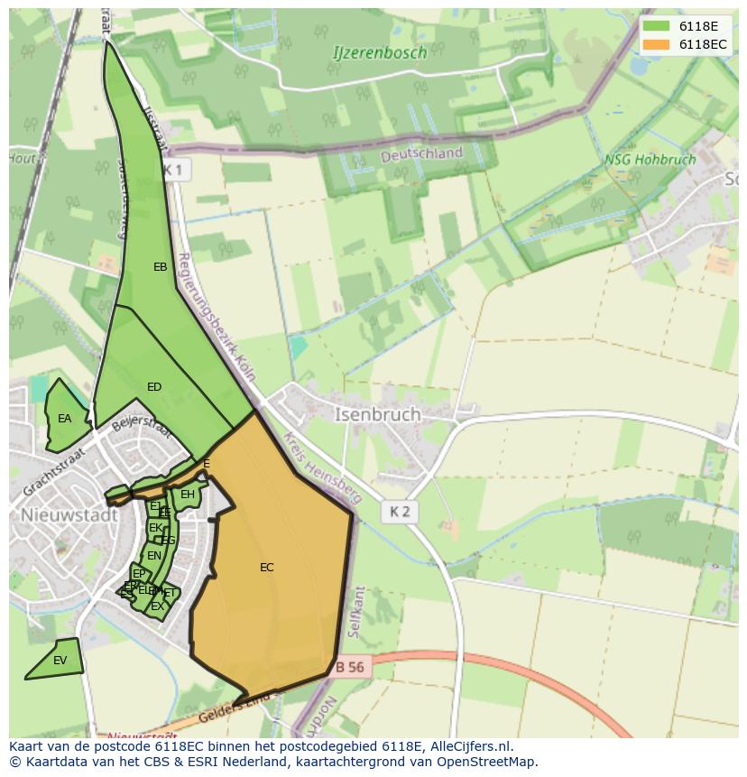 Afbeelding van het postcodegebied 6118 EC op de kaart.