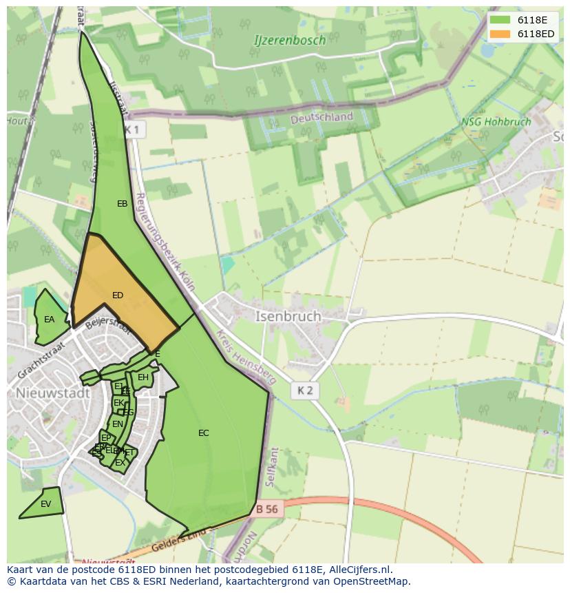 Afbeelding van het postcodegebied 6118 ED op de kaart.