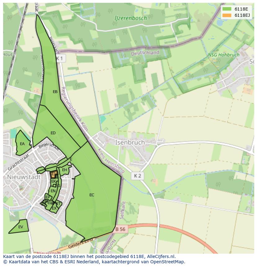 Afbeelding van het postcodegebied 6118 EJ op de kaart.