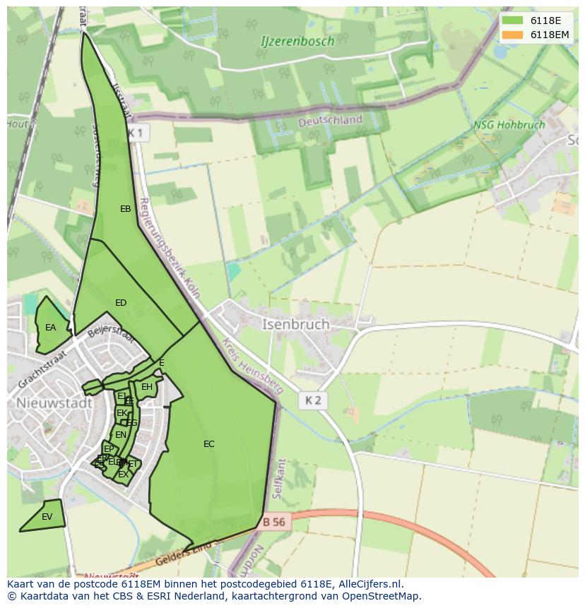 Afbeelding van het postcodegebied 6118 EM op de kaart.