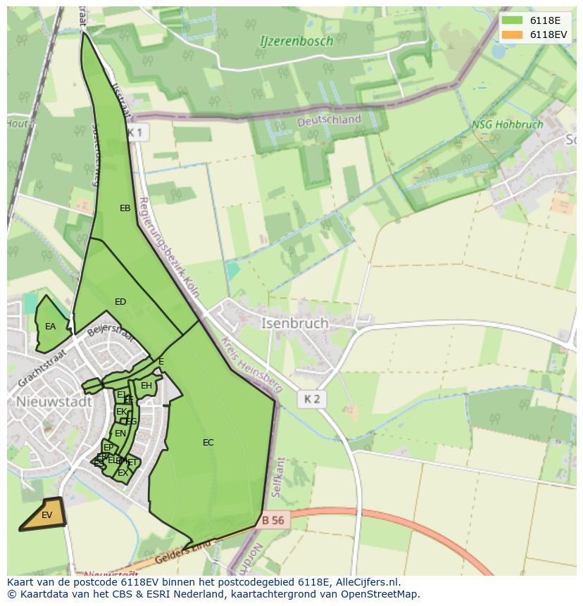 Afbeelding van het postcodegebied 6118 EV op de kaart.