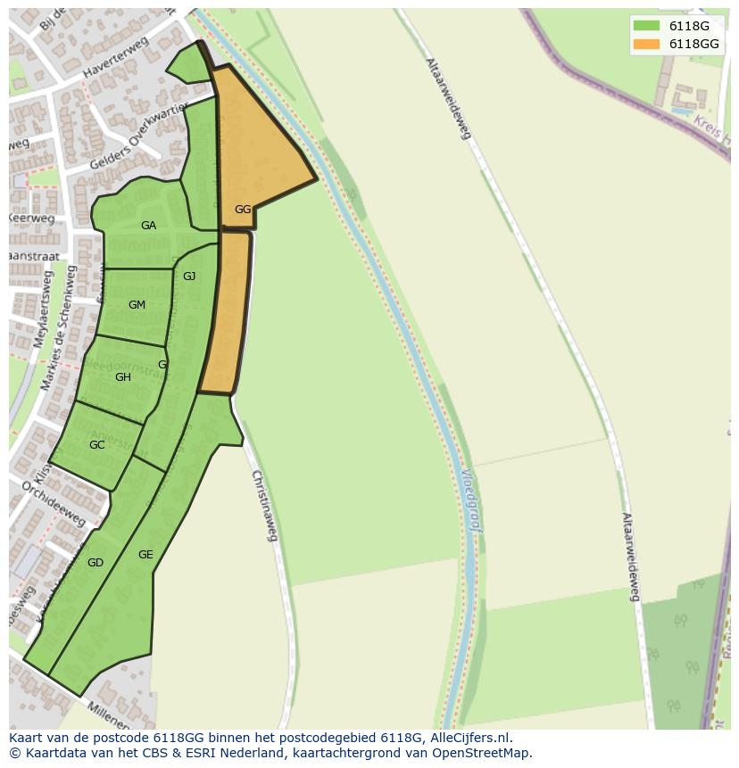 Afbeelding van het postcodegebied 6118 GG op de kaart.