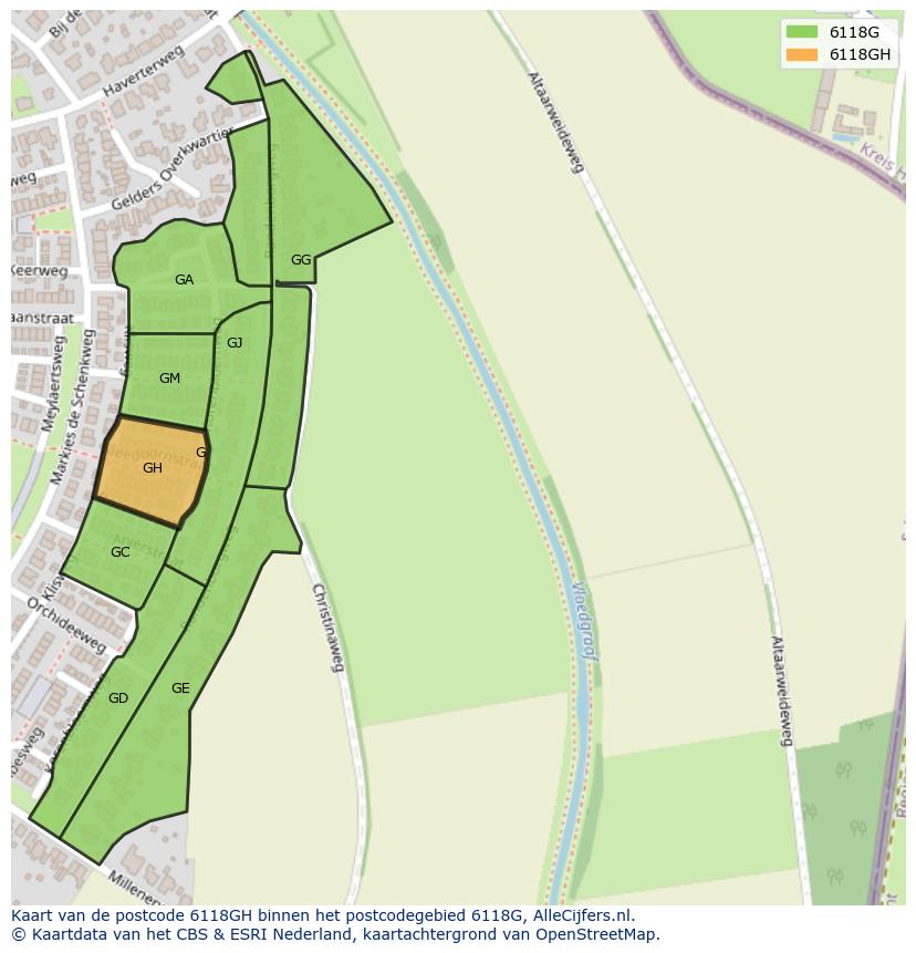 Afbeelding van het postcodegebied 6118 GH op de kaart.