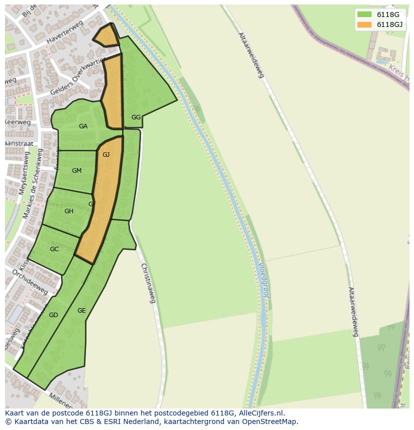 Afbeelding van het postcodegebied 6118 GJ op de kaart.