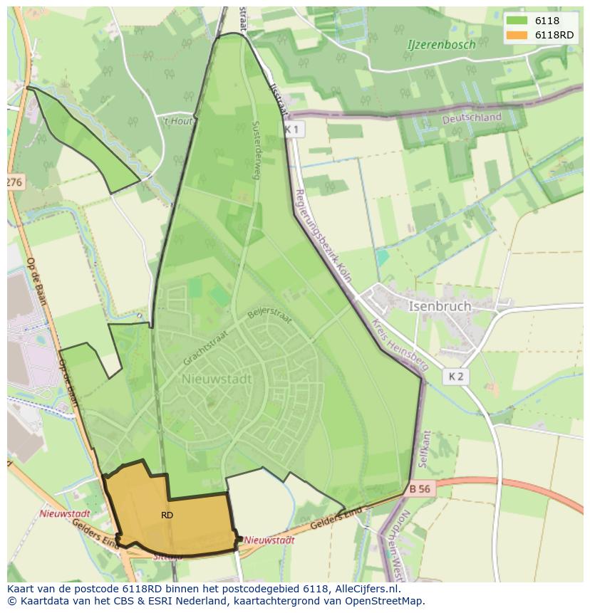Afbeelding van het postcodegebied 6118 RD op de kaart.