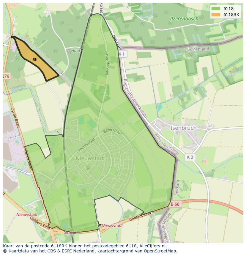 Afbeelding van het postcodegebied 6118 RK op de kaart.