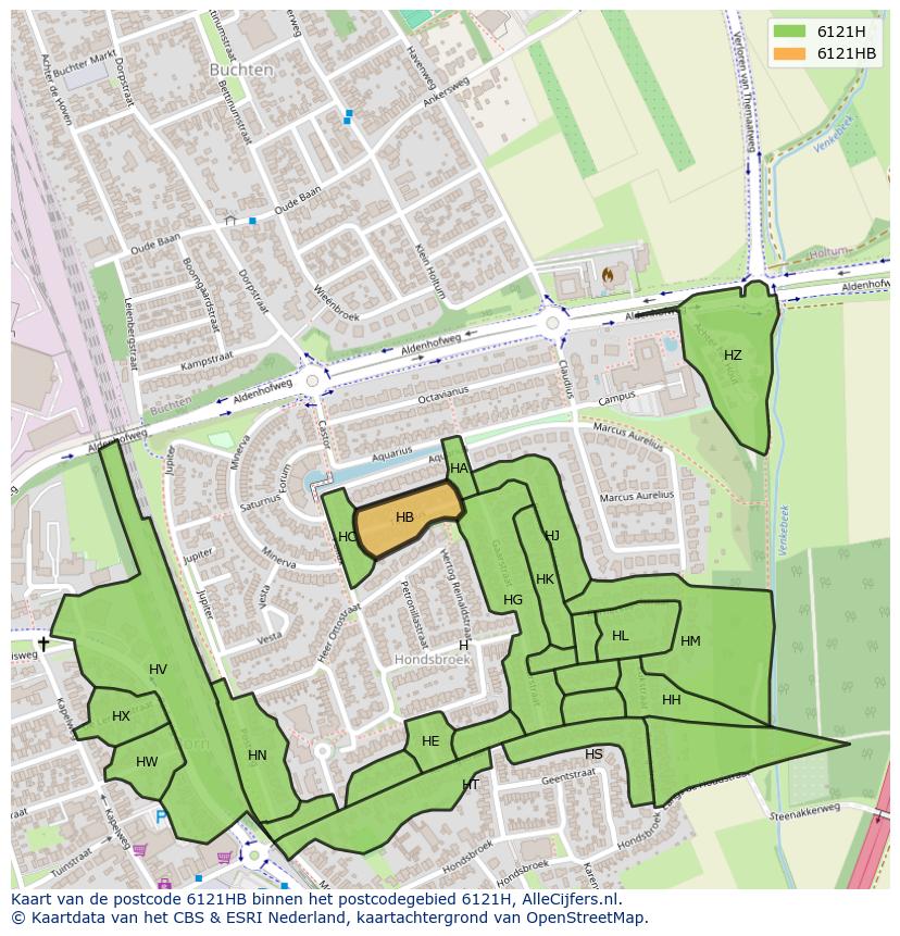 Afbeelding van het postcodegebied 6121 HB op de kaart.