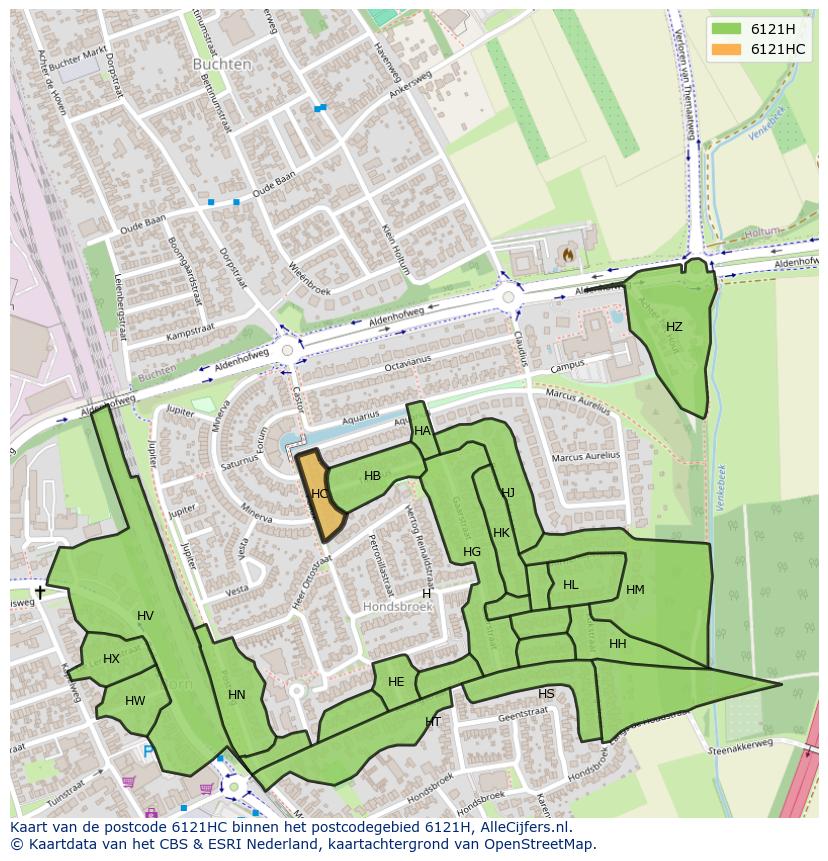Afbeelding van het postcodegebied 6121 HC op de kaart.