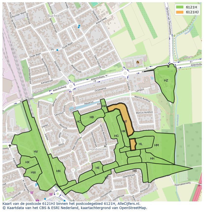 Afbeelding van het postcodegebied 6121 HJ op de kaart.