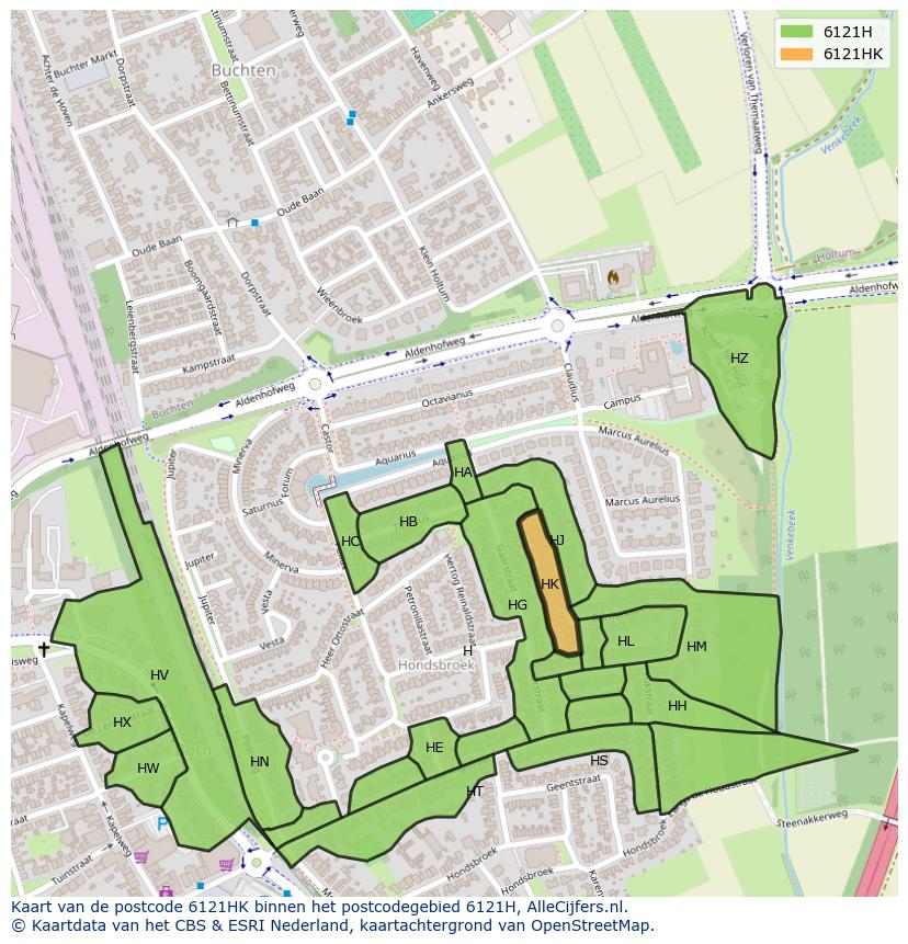 Afbeelding van het postcodegebied 6121 HK op de kaart.