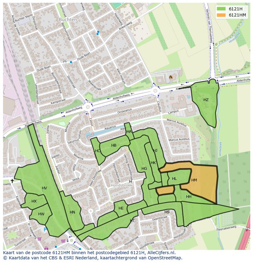 Afbeelding van het postcodegebied 6121 HM op de kaart.