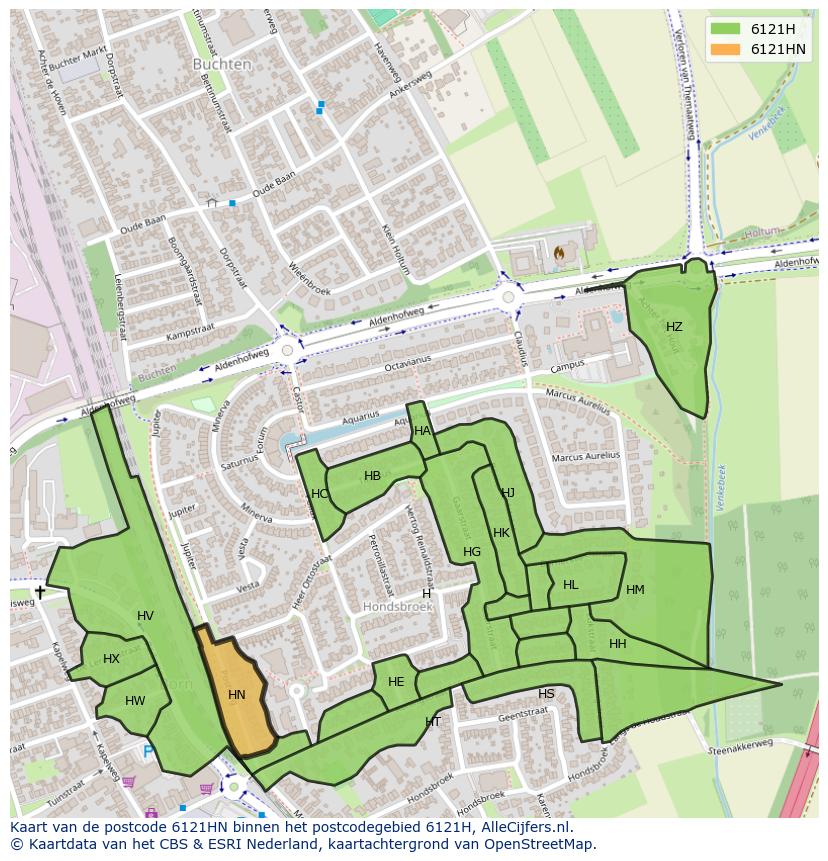 Afbeelding van het postcodegebied 6121 HN op de kaart.