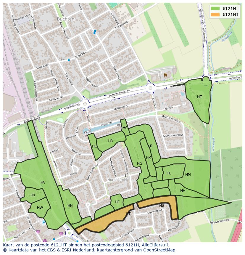 Afbeelding van het postcodegebied 6121 HT op de kaart.