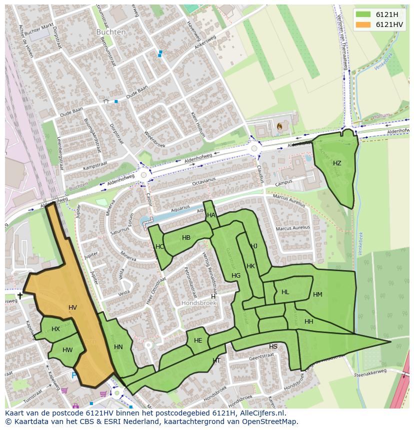 Afbeelding van het postcodegebied 6121 HV op de kaart.