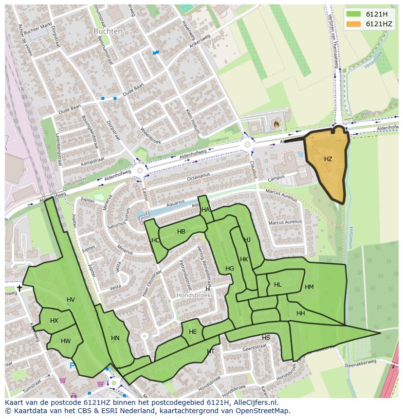 Afbeelding van het postcodegebied 6121 HZ op de kaart.