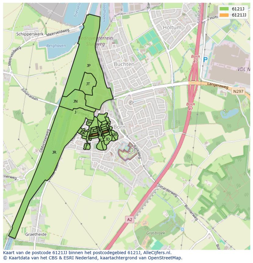 Afbeelding van het postcodegebied 6121 JJ op de kaart.
