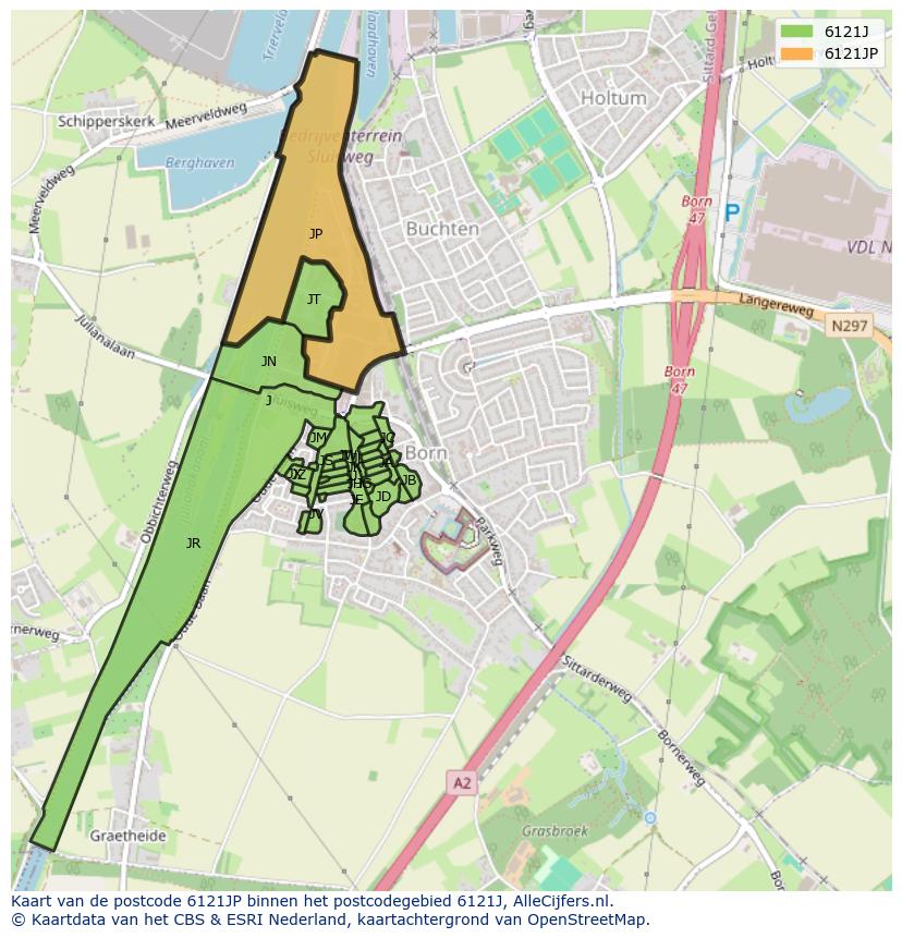 Afbeelding van het postcodegebied 6121 JP op de kaart.
