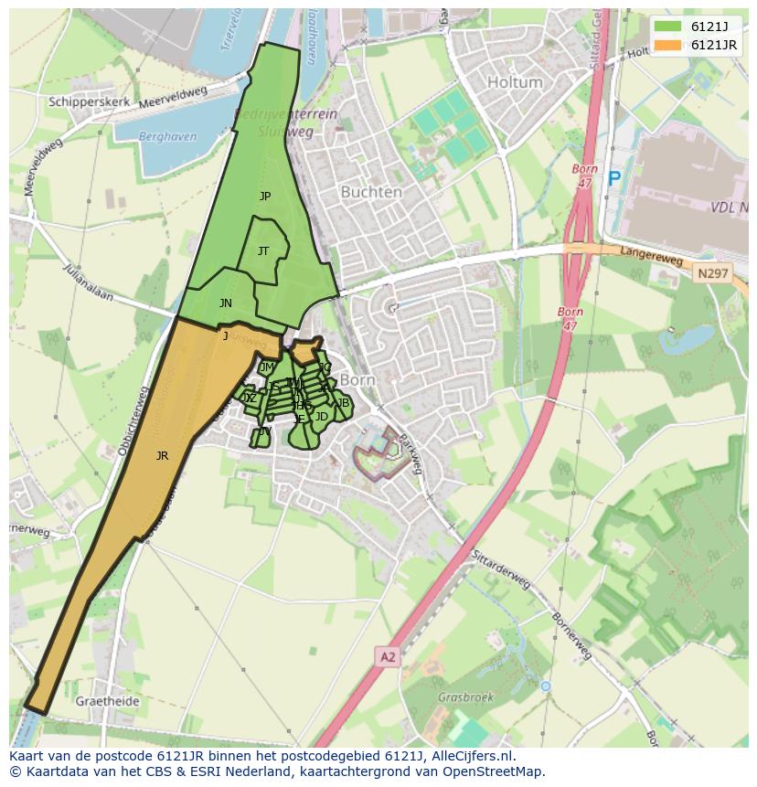 Afbeelding van het postcodegebied 6121 JR op de kaart.