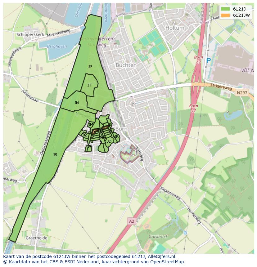 Afbeelding van het postcodegebied 6121 JW op de kaart.