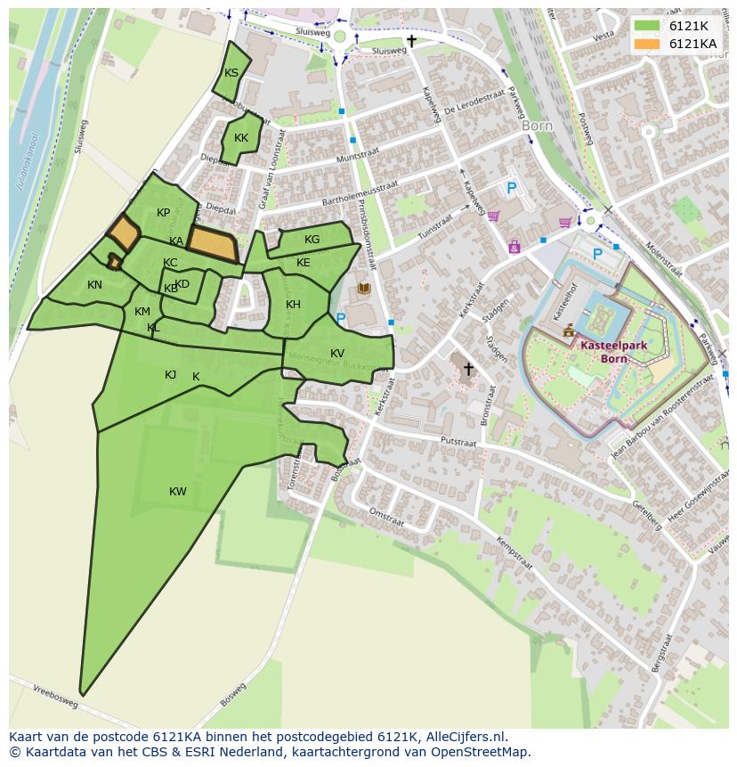 Afbeelding van het postcodegebied 6121 KA op de kaart.