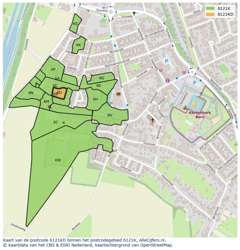 Afbeelding van het postcodegebied 6121 KD op de kaart.