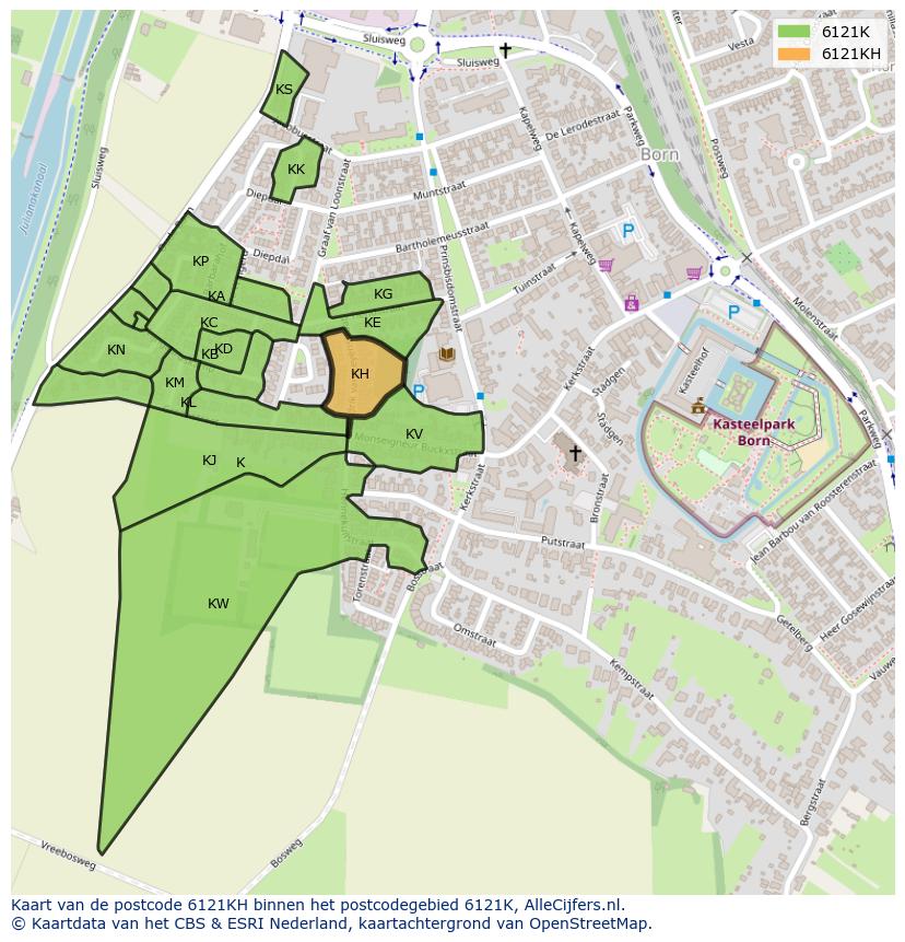 Afbeelding van het postcodegebied 6121 KH op de kaart.