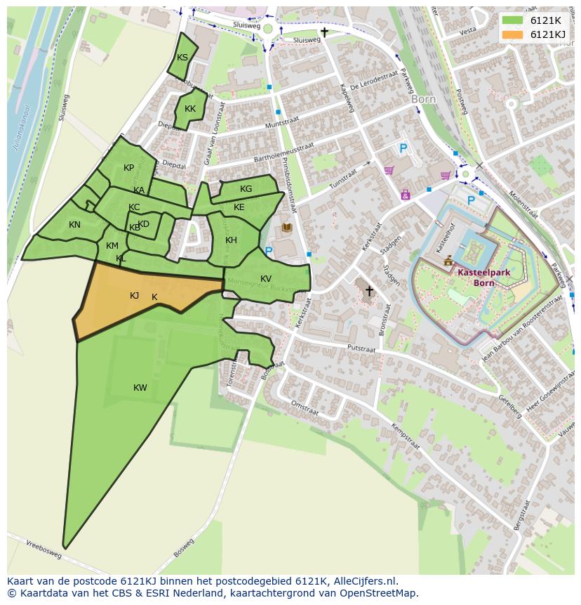 Afbeelding van het postcodegebied 6121 KJ op de kaart.