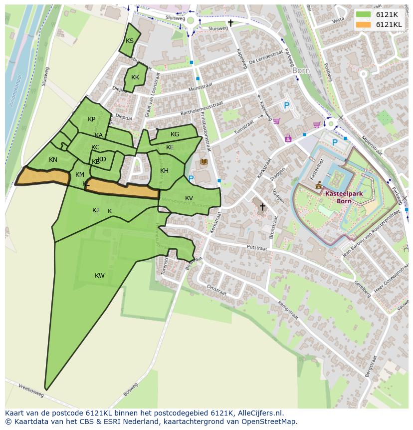 Afbeelding van het postcodegebied 6121 KL op de kaart.