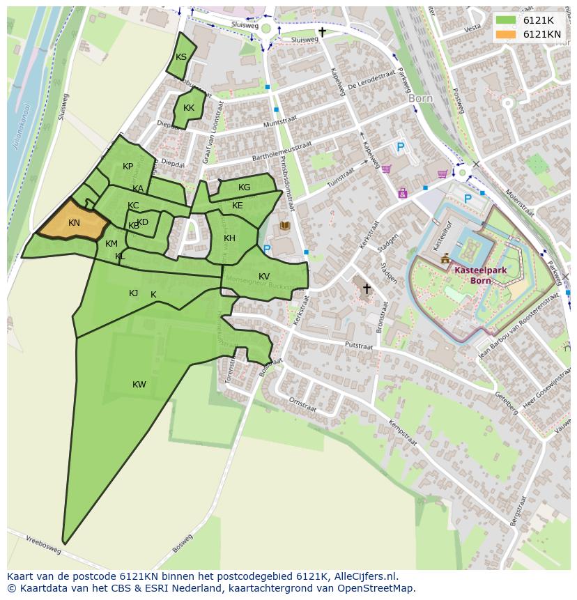 Afbeelding van het postcodegebied 6121 KN op de kaart.