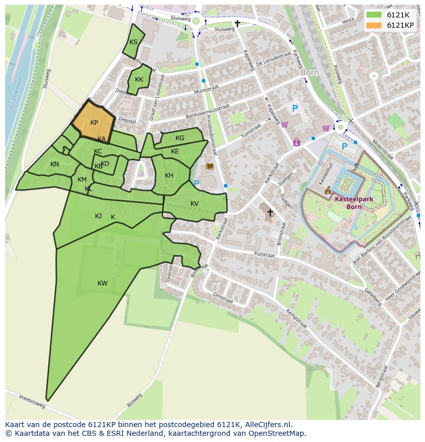 Afbeelding van het postcodegebied 6121 KP op de kaart.