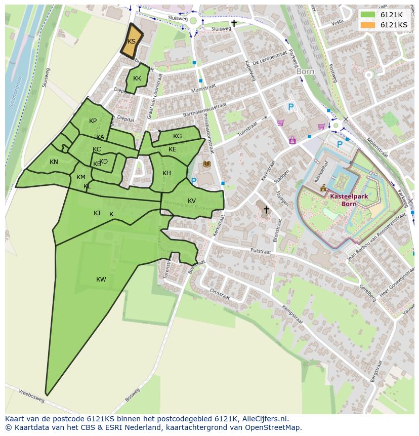 Afbeelding van het postcodegebied 6121 KS op de kaart.
