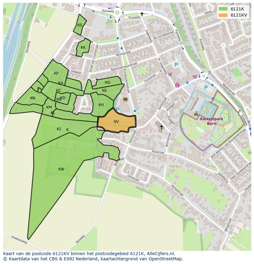 Afbeelding van het postcodegebied 6121 KV op de kaart.