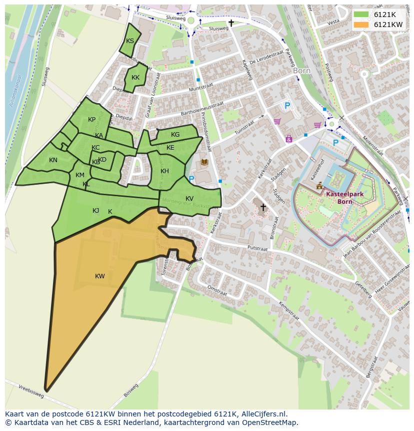 Afbeelding van het postcodegebied 6121 KW op de kaart.