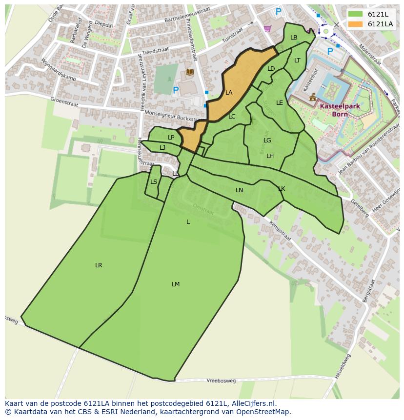 Afbeelding van het postcodegebied 6121 LA op de kaart.